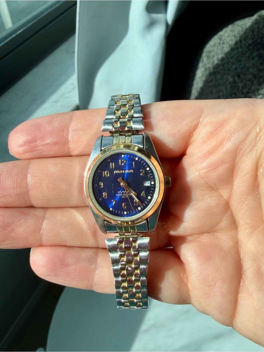 Milan Women’s Watch/ Blue Face/ Gold And Silver Expan Band/Working / New Battery
